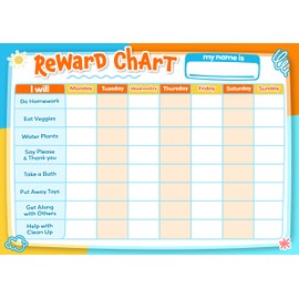 Kids Reward Star Chart Poster Prints (Blue/Orange, A4 (21 x 30cm), Reward Star Chart)
