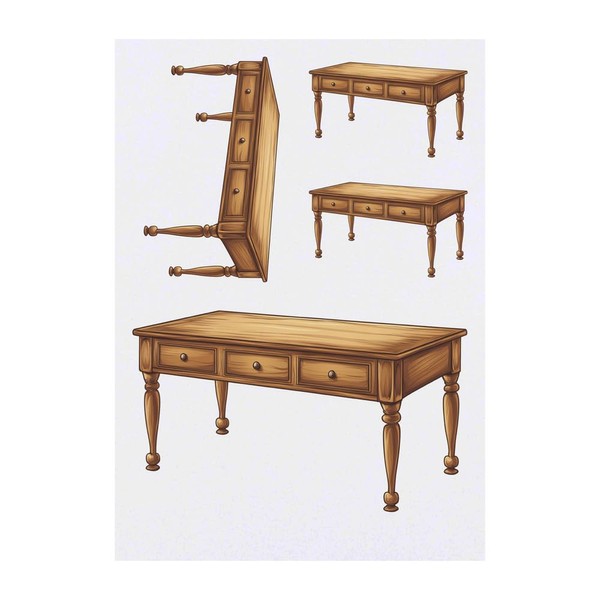 4 x 'Antique Wooden Table' Temporary Tattoos - Water Resistant,