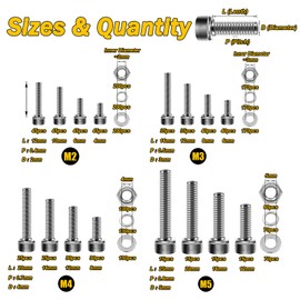 Mywish 2200pc M2-M5 Metric Screw Assortment Kit, Stainless Steel Hex Bolts & Nuts, Spring Washers, Anti-Rust, with Hex Wrenches for 3D Printer