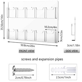 4 Pcs Acrylic Brochure Holder Wall Mount Pamphlet Holder Clear Plastic Brochure Display Stand Trifold Flyer Multi Slot Hanging Wall Holder Rack for Flyer Literature Booklet Offices (10 Pockets)