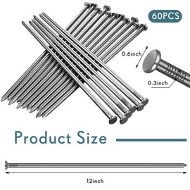 Nuenen 60 Pcs Metal Heavy Duty Stakes Landscape Anchoring Spikes Garden Edging Spikes for Artificial Turf Stakes, Paver Edging, Weed Barrier, Timber, Carpentry, Tent, Camping(12 Inch,Black)