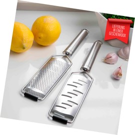 Steel-Function Set of 2 Stainless Steel Kitchen Graters with Ergonomic Handle Multifunctional Set as Parmesan Grater, Cheese Grater, Kitchen Grater Hand in Stylish Look