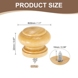 sourcing map 8Pcs Round Wood Drawer Knob, 1.1" x 0.87" Self-Tapping Solid Wood Handle Round Cabinet Knob Mushroom Shape Wooden Knobs for Furniture Dresser Wardrobes, Wood Color