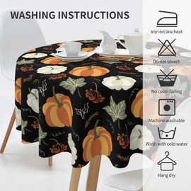 Sanxiaozhi Fall Round Tablecloth, Autumn Pumpkin Leaf Branches Berries Kitchen Decorative Washable Table Cloth, Tablecloths for Dining Room Picnic Party, 60 Inch
