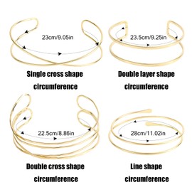 4pcs Arm Cuff Jewelry Set, Golden Adjustable Arm Band Bracelet Minimalist Classical Coil Armlet Accessories for Women Party Wedding