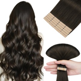 hotbanana Tape in Extensions Echthaar, 35cm Tape Extensions Echthaar 14 Zoll 10 Stück 25g Dunkel Braun Echthaar Extensions Tape Gerade Remy Echthaar Tape Extensions