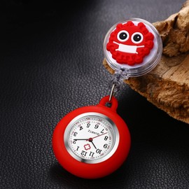 Lancardo Clip On Nurse Watch: Retractable Quartz Silicone Cover Cartoon Medical Symbol Pattern Badge Easy to Read for Women Men Doctor