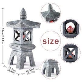 MIBUNG 12.2''H Zen Pagoda Garden Statue with Solar Lotus Lights,Large Pagoda Asian Lantern Outdoor Decorations Japanese Temple Pagoda Lamp Patio Lawn Yard Porch Pool Pond Decor,Christmas Ornament Gift