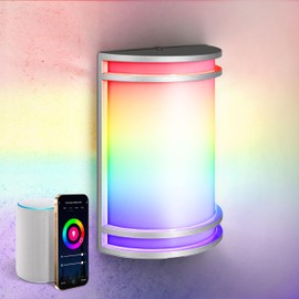 ASD 10 Inch Smart RGBW LED Outdoor Wall Mount Light Fixture - Brushed Nickel RGB Wall Sconce Exterior Lighting - 120-277V 15W 2700-6500K Dimmable, Remote Control, Alexa - Front Door & Patio ETL