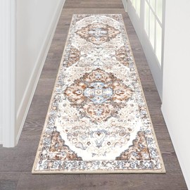 HEBE Hallway Runner Rug 2'x6' Washable Vintage Distressed Area Rugs Non Slip Laundry Rug Runner Boho Floor Carpet Runners for Hallways Entryway Laundry Room Kitchen Bathroom