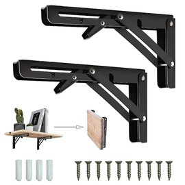 2 Pieces Folding Shelf Brackets, Metal Triangle Brackets, Wall Mounted Corner Support Brace, DIY Bracket, Display Shelf Bracket, with 10 Screws and 10 Expansion Screws, for Workbenches (Load 50kg)