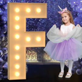 Mixifox Mixifox Marquee Light Up Letters, 4FT Marquee Letters, Large Light Up Letter for Party Decor, Mosaic Balloon Frame, Cardboard Letter for Birthday Wedding Engagement Party Decorations, Giant Letter F
