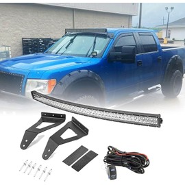 WSays 52'' 300W Curved LED Light Bar & Upper Windshield Roof Mount Brackets W/Switch Wiring Kit Compatible with Ford F150 2004-2018 Fit SVT Raptor 2010-2016