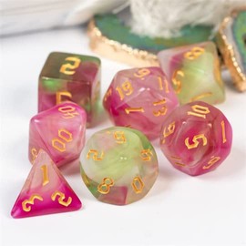 Enchanted Glade Dice Rose Flower Dice Druid Dice Pink/Green Polyhedral D&D Dice for Dungeons and Dragons and Tabletop RPG's
