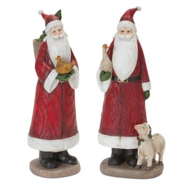 Melrose Set of 2 Santa with Farmhouse Animals Christmas Tabletop Figurines 11"