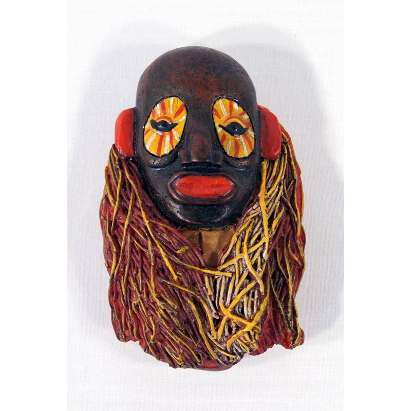 Handpainted Poly Stone African Mask Arts Assorted Magnet (Set of