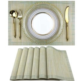 WAZAIGUR Mixed Texture Design Tight Vinyl Woven Easy to Clean Placemats Dining Table Mats (Mottled Green, 6)