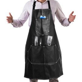 TTSTOIEE Grembiule da Barbecue, Grembiule impermeabile with 5 pockets, machine washable, for men and women, chef costume (black), black, One size fits all