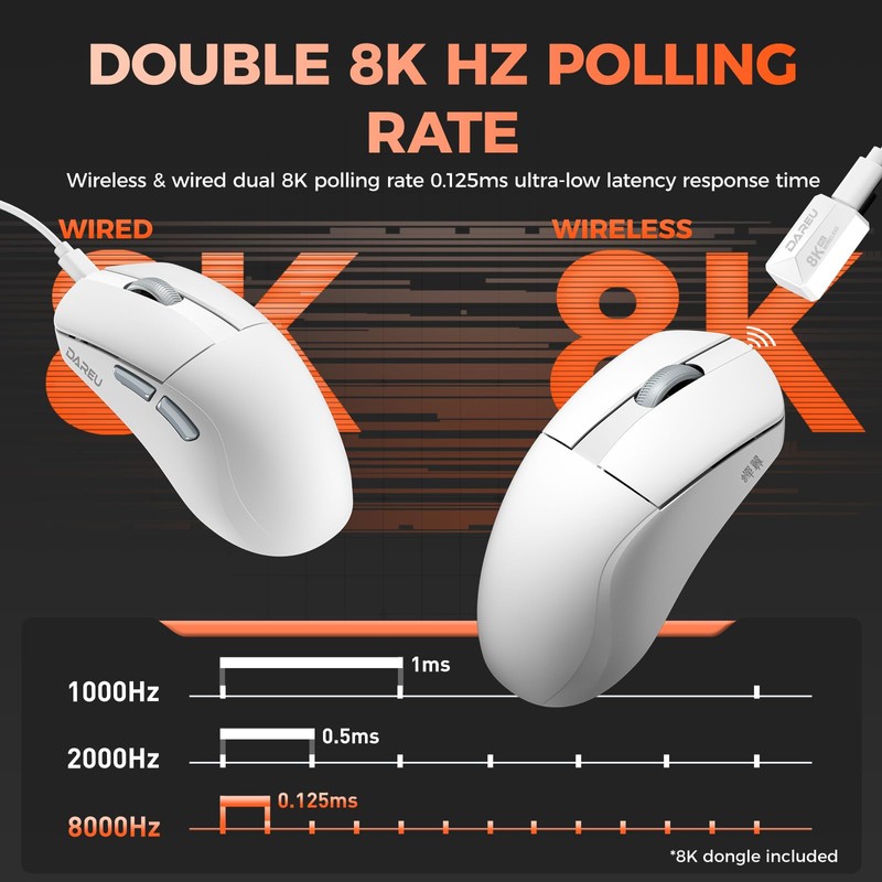DAREU A950 Wing 8K Lightweight Wireless Gaming Mouse 1.23oz (35g),