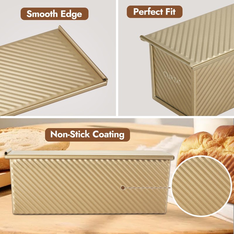 CURTA Commercial Pullman Loaf Pan with Lid 2.2 lb Dough