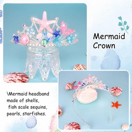 YARIEW Mermaid Crown Mermaid Birthday Decorations Tail Fish Scales Seashell Hair Accessories for Women Mermaid Headband Tiara Mermaid Birthday Party Pink