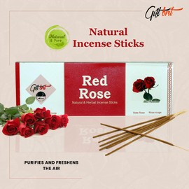 Giftbrit Red Rose Natural & Herbal Incense Sticks 100 Sticks With Incense Holder For Meditation, Yoga, Church, Relaxation, Healing and Positivity