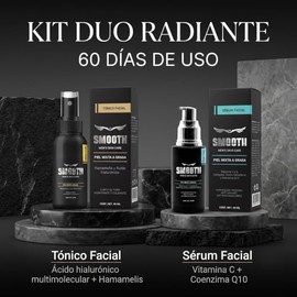 SMOOTH Kit Dúo Radiante para hombres | Tónico facial de Ácido hialurónico y Sérum Facial de Vitamina C y Coenzima Q10 | Hidrata, Tonifica y Desinflama