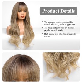 HAIRCUBE Brown to Blonde Wig with Bangs for Women Brown and Blonde Long Wavy Hair Wig Wig Curly Wavy Synthetic Wigs for Girls Daily Party Use