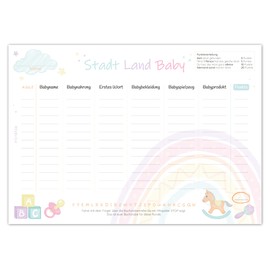 PICTALOO City Country River Baby Play Pad, Baby Shower Game, Game Pad to Fill in for Girls and Boys, Gift Quiz Pad DIN A5 with 50 Pages, Party Game (1x)