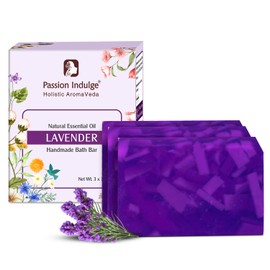 Lavender Handmade Natural Bath soap | Moisturising & Nourishing | Natural & Vegan | No Parabens, Sulphates | Gentle Skin Cleansing soap | Suitable for all type skin -Pack of 3