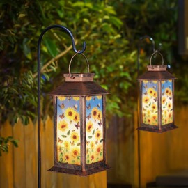 Solar Lantern Outdoor Waterproof Sunflower Butterfly Garden Decor Christmas Birthday Gifts for Women Mom and Grandma Solar LED Decorative Hanging Light for Yard,Patio,Lawn,Backyard,Front,Porch