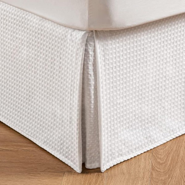 MIYE Pleated Waffle Weave Bed Skirt, Tailored Dust Ruffle 18