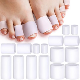 Pndeyo 16pcs Silicone Toe Sleeves, Soft Gel Toe Protectors for Men & Women, 4 Sizes Tube Cushions Pads for Relief Friction Pressure- White
