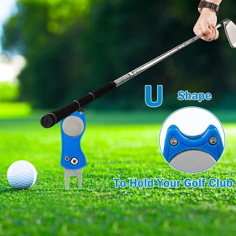 Metal Foldable Golf Divot Repair Tool with Pop-up Button, Magnetic