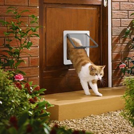 Sailnovo Cat Flap Dog Flap 4-Way Facile Closure for Cats and Small Dogs, Install Easy with Telescopic Frame, Cat Flap Dog Door Cat Door Pet Flap 19 x 22 x 5.6 cm