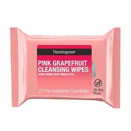 Neutrogena Toallitas de maquillaje de limpieza facial sin aceite con pomelo rosa, toallitas faciales desechables y prehumedecidas para eliminar la suciedad, aceite y maquillaje para piel propensa al