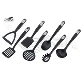 Fackelmann Strainer Spoon 32cm SENSE Plastic Straining Ladle Non Slip Soft Touch Handle Kitchen Utensil for Coated Pans and Pots (Color : Silver/Black), Quantity: 1 Piece