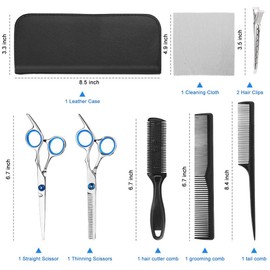 Professional Hair Cutting Scissors, YBLNTEK 9 PCS Barber Thinning Scissors Hairdressing Shears Stainless Steel Hair Cutting Shears Set with Cape Clips Comb for Barber Salon and Home