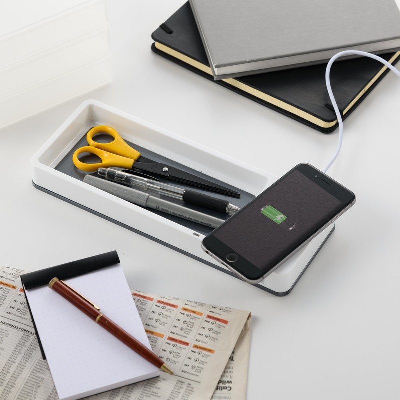 Leitz TS-120558 Wow Desk Organiser with Inductive Charger, Grey
