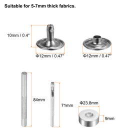 HARFINGTON 100 Sets Leather Rivets 10 x 12mm Metal Double Cap Rivet Snaps Studs Fasteners with 3pcs Setting Tools Rivets for Leather Craft DIY Repair Decoration, Silver Tone