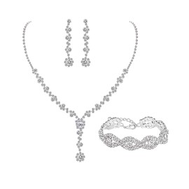 UDYLGOON Crystal Necklace Earrings Bracelet Jewelry Sets for Women Bridal Bridesmaid Wedding Prom Party