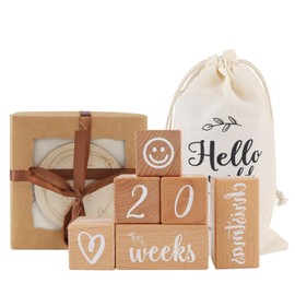 DBREAKS Baby Milestone Blocks Pregnancy Milestone Building Blocks, Baby Photography Accessories, Newborn and Pregnancy Gifts, Week, Month, Year (Comes with Fabric Bag)