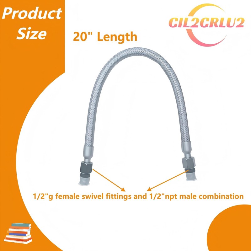 Industrial-Grade Stainless Steel 1/2" Compressor Jumper Hose,20" Length - 1/2"