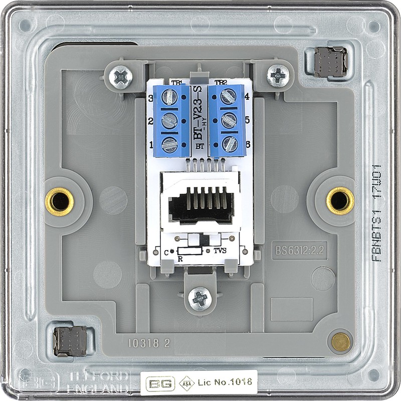 BG Electrical Single Secondary Slave Telephone Socket, Screwless Front Plate,