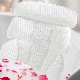 White Bath Pillow for Tub, Slip Proof Bathtub Pillow for Head and Neck Support, Quick Drying