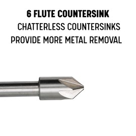 Drill America DEWCHAT1-1/2-90 1-1/2"-90 High Speed Steel 6 Flute Chatterless Countersink, Dew Series