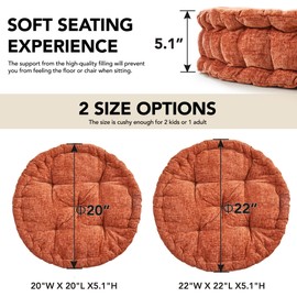 Deconovo Floor Cushions, Meditation & Yoga Sitting Pillows, Round & Square Cushion for Window Seat, Bench, Chair, Reading Nook, Soft Indoor Floor Pillows, Orange, Round/22x5.1 Inch