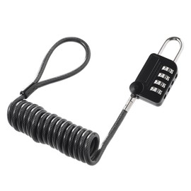 Sanwa Direct 200-SL029BK Curl Cord Integrated Padlock Bag Saddle Anti-Theft Combination Lock Security Wire Black
