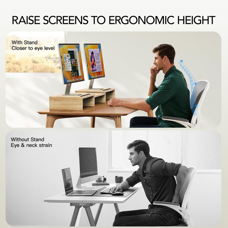 AMERIERGO Dual Monitor Stand Riser- 3 Shelf Screen Stand with