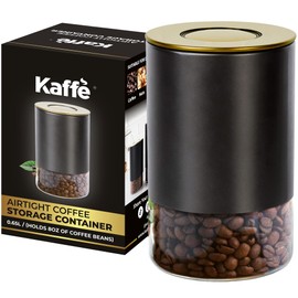Kaffe Glass Coffee Canister (8oz) w/Airtight Lid - Click to Release Seal - BPA Free Glass & Stainless Steel - Elegant Kitchen Storage Container for Coffee, Nuts, Rice, Flour, Sugar, Tea, Cereal